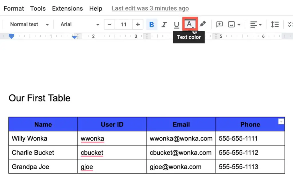 The Text Color button in Google Docs