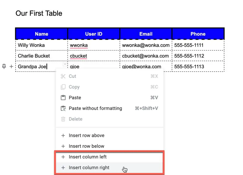 Right Click and Select Insert Column left or right