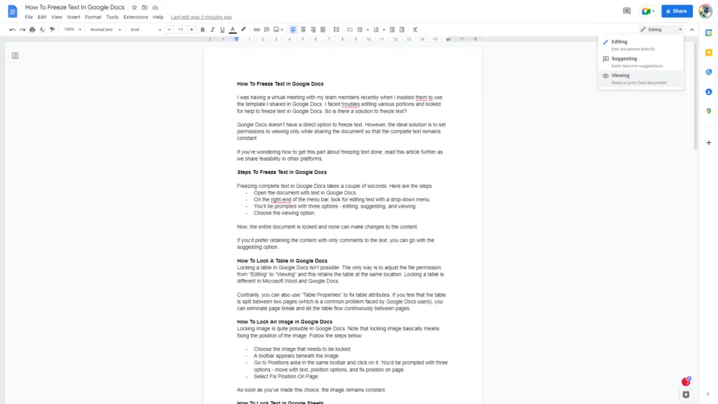 Freeze Text In Google Docs