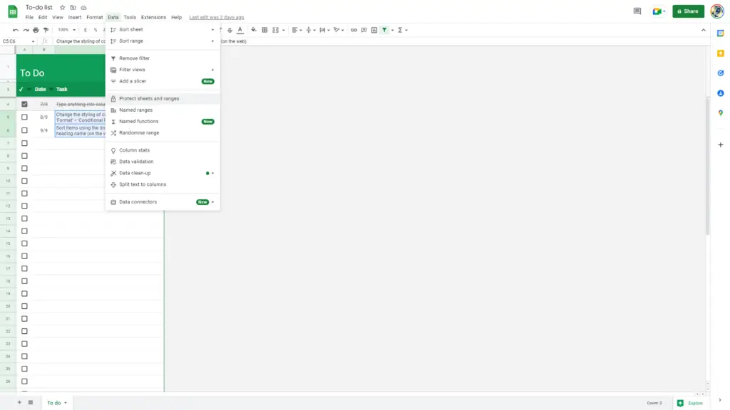 Protect Cells In Google Sheets