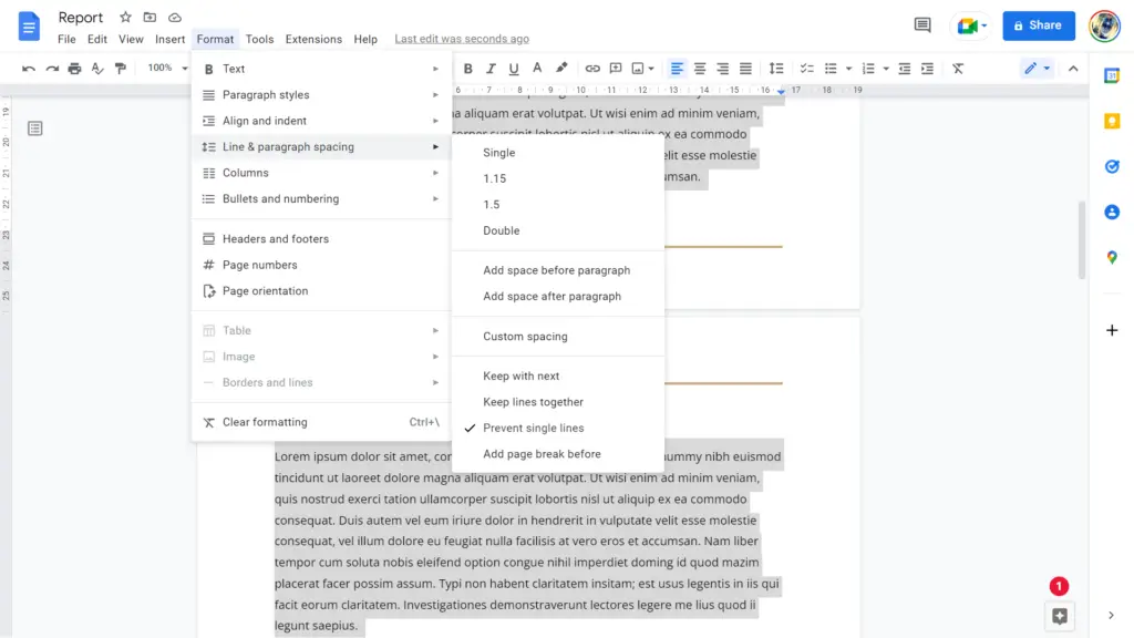 Checking line spacing