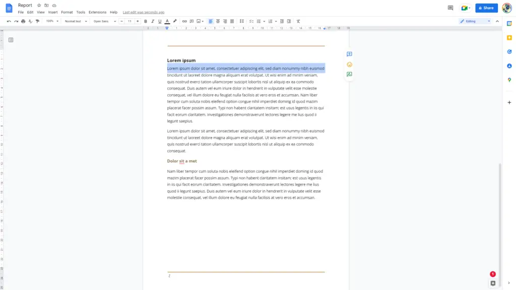 Overtyping a line in Google Docs