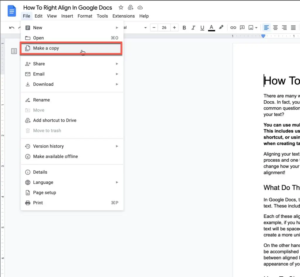 Making a Copy of a Document in Google Docs