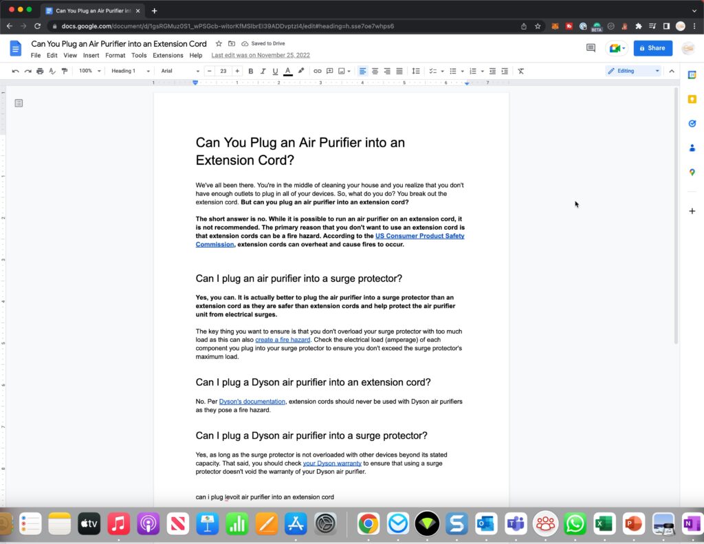 Google Docs in Google Chrome for MacOS
