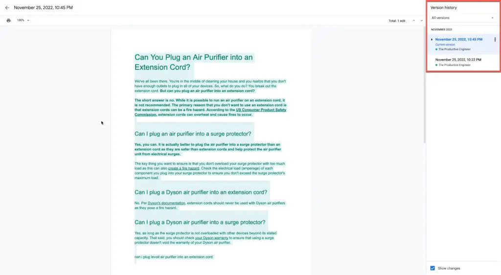 Google Doc Version History