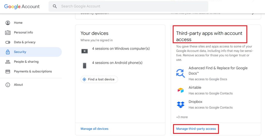 third party access on Google account