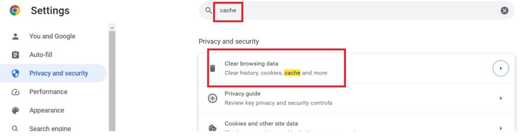 Clearing cache