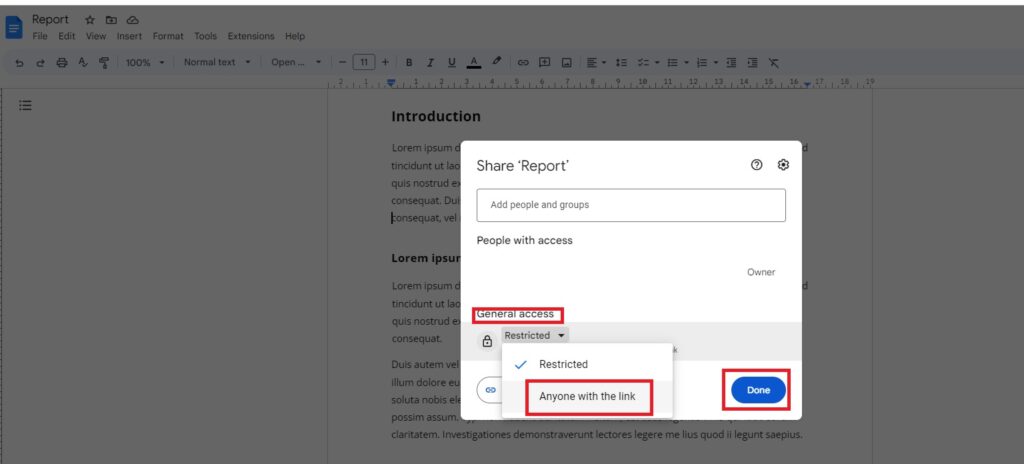 Sharing permission in Google Docs