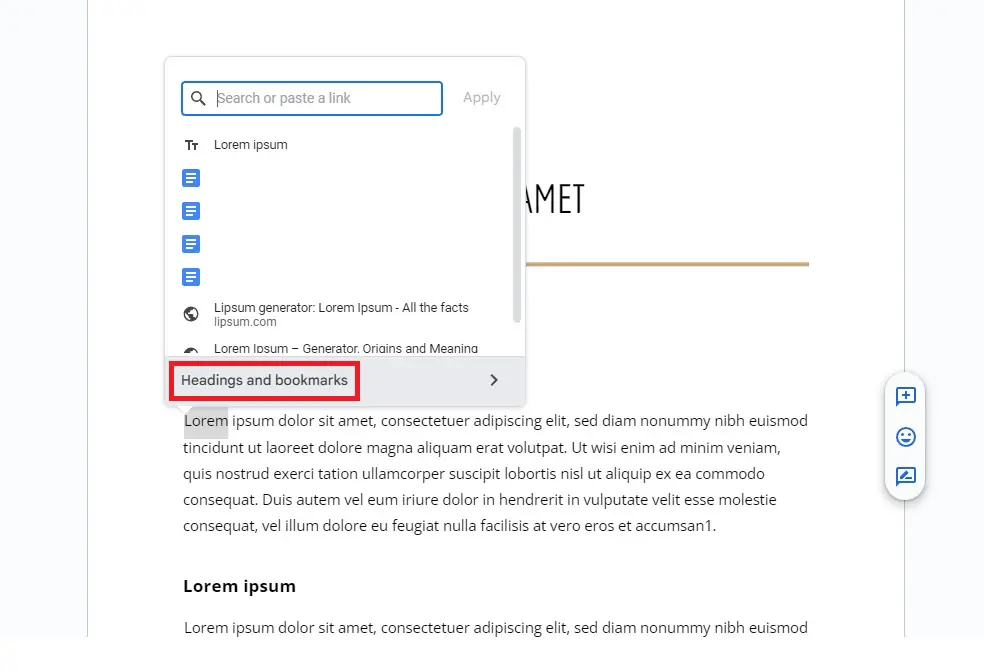 Headings and bookmarks