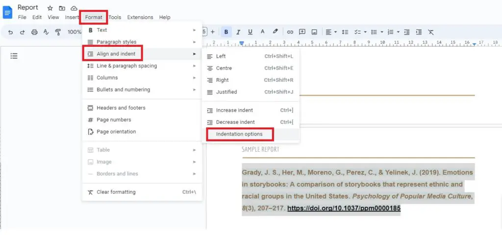 Indentation options