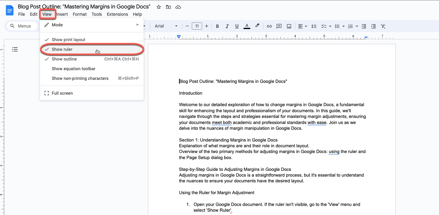 how to change margins in Google Docs
